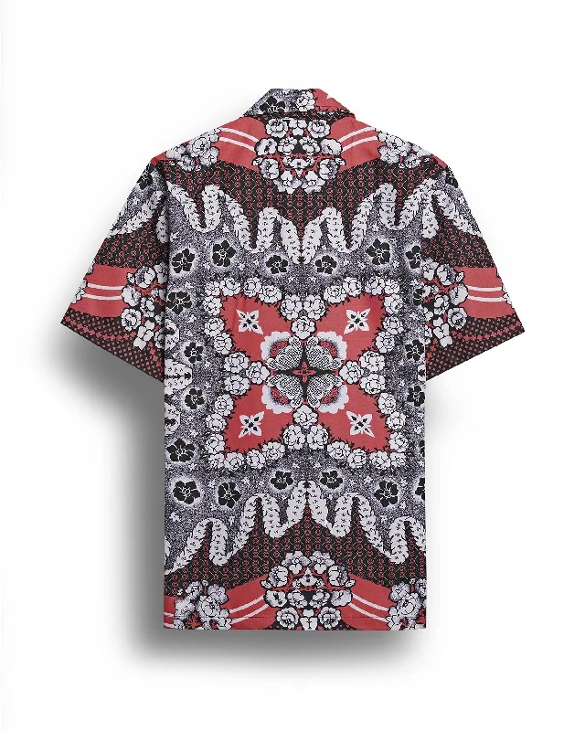 Black and Red flower printed camp collar shirt for men