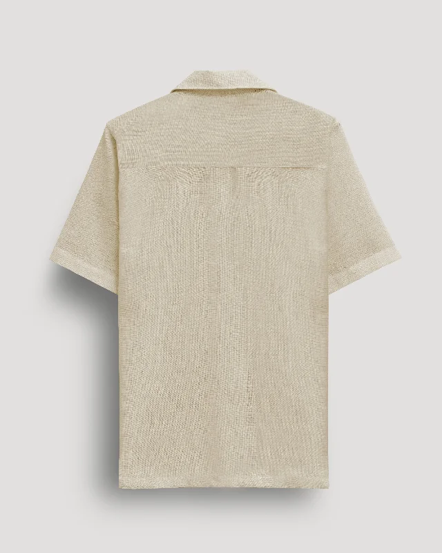 Cream half sleeve linen shirt for men