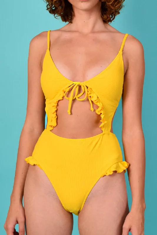 In The Sun Open Front Ruffle Bathing Suit