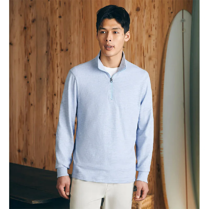 Faherty Sunwashed Slub Quarter-Zip Pullover Sweater - Ice Blue Heather